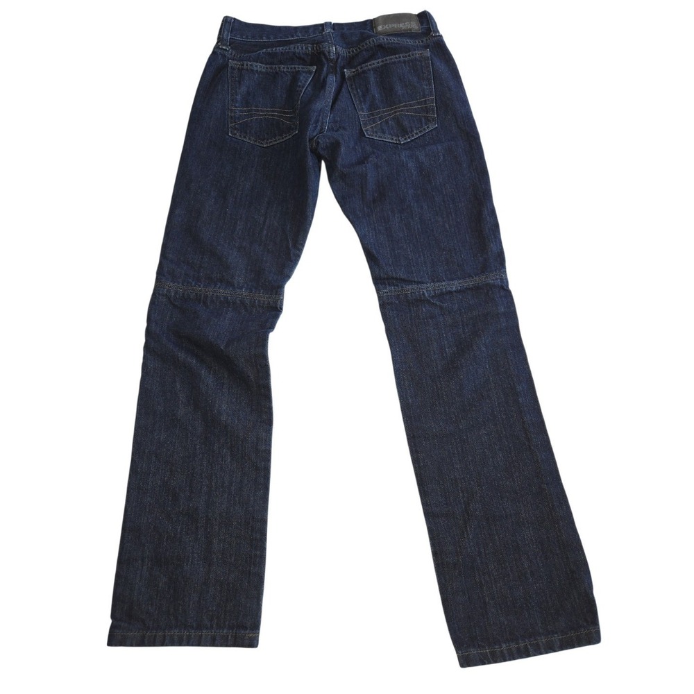 Express Jeans Rocco Slim Fit Skinny Leg Moto Dark Wash Denim Blue 28x30 Mens - Picture 2 of 6